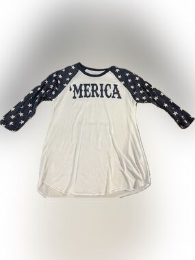 Crazy Train White Tee with Navy Trim and Graphic Chest Print
